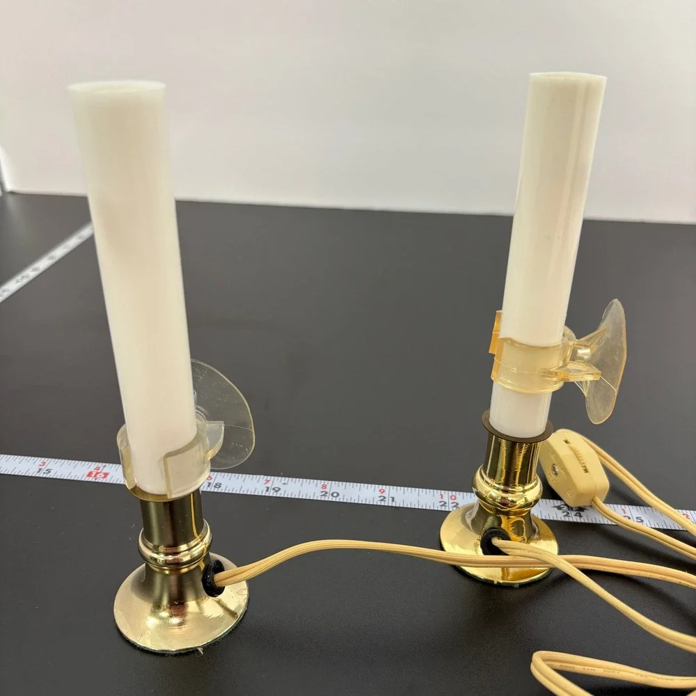 Vintage Window Candle Lamp‎ Set of 2 Gold White Electric Suction LED Home Decor